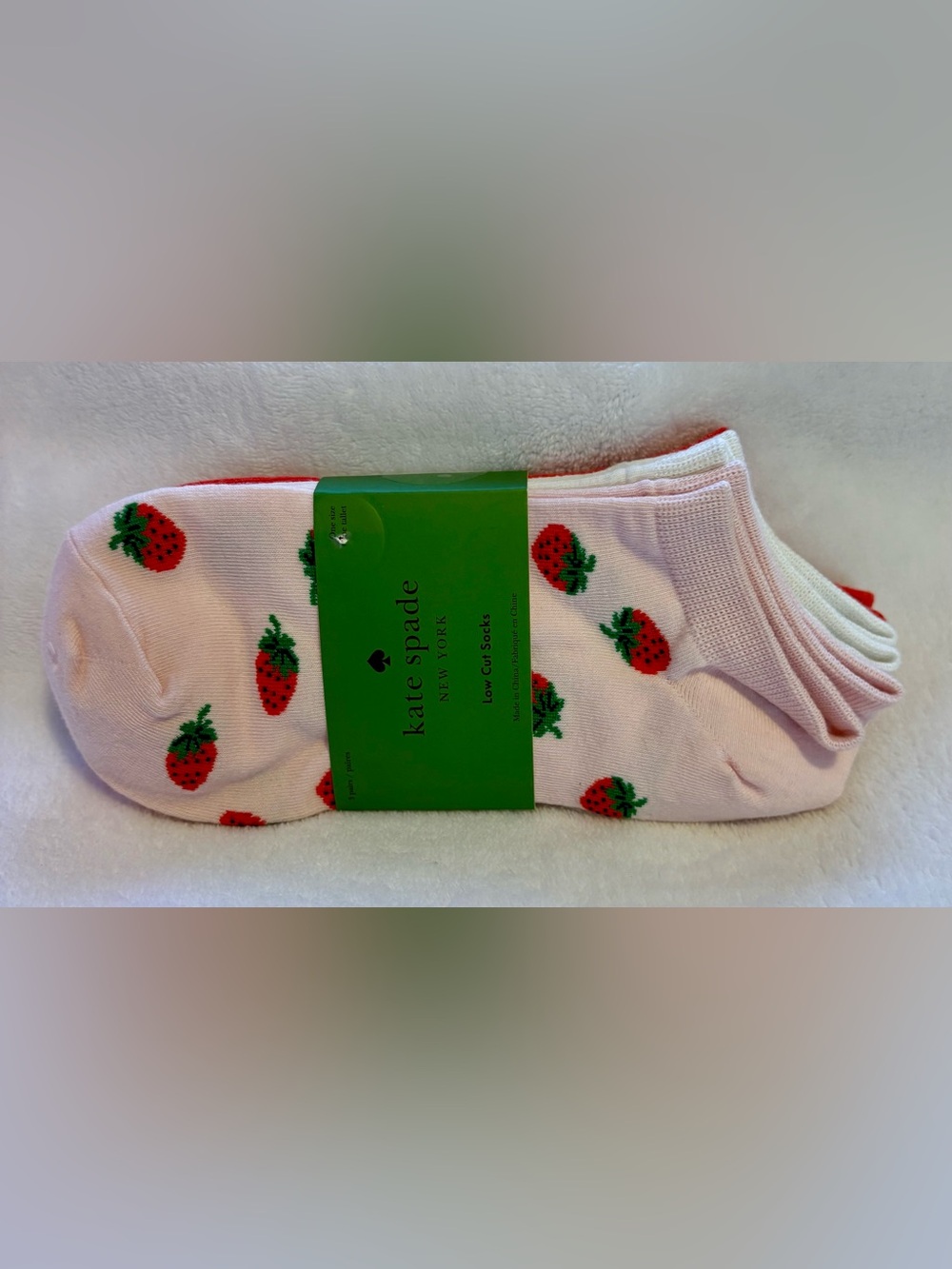 Kate Spade 3 Pair Set Low Cut Socks/ Pink Strawberry, White and Red